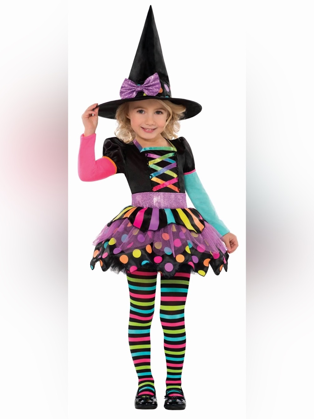 Amscan Witch Costume Girls Black Pink Blue Purple Size 3T-4T